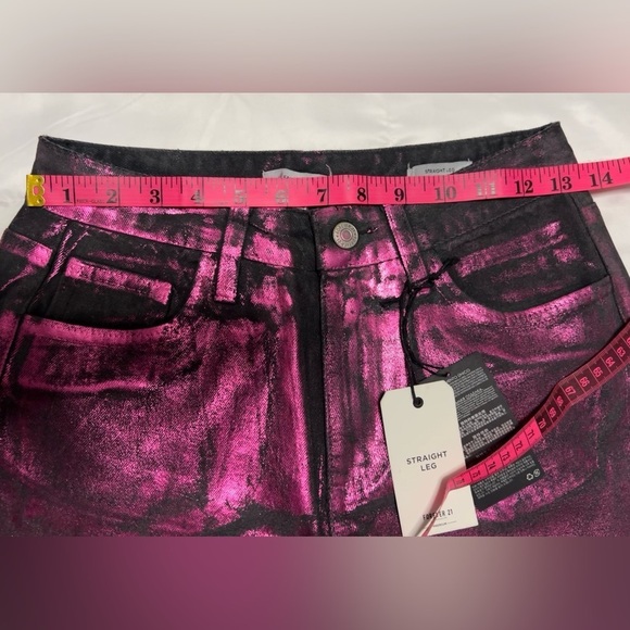 Forever 21 Metallic Foil Pink Black Straight Leg Jeans 26 - Picture 13 of 16